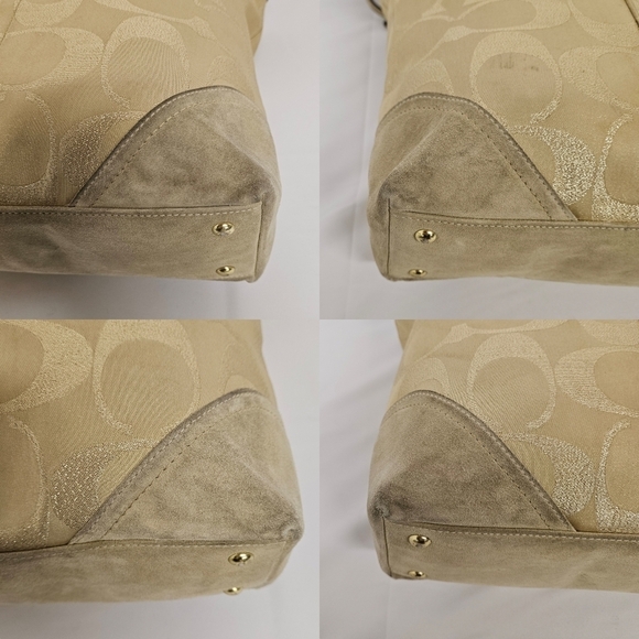 Coach Signature F06J-10390 Beaded Tote Bag In Canvas And Suede In Gold And Tan - Picture 5 of 15